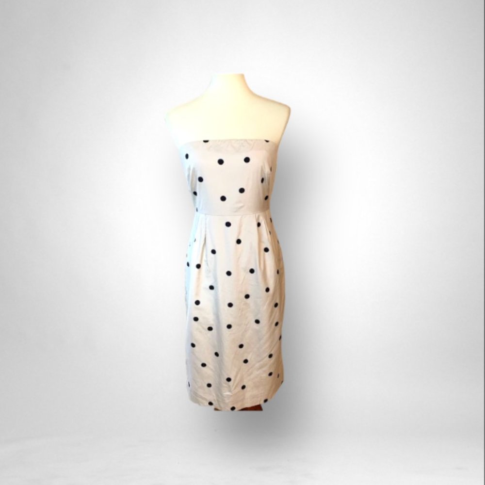 J CREW TAN AND BLACK POLKA DOT MINI STRAPLESS DRESS SIZE 0